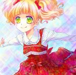  blonde_hair bow dress green_eyes hair_bow hasuno original short_twintails smile twintails 