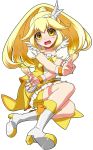  bad_id blonde_hair blush boots cure_peace fuji_hyorone kise_yayoi magical_girl ponytail precure shorts_under_skirt simple_background smile_precure! tears v white_background yellow_eyes 