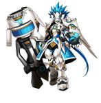  armor cartridge chung elsword full_armor gauntlets gloves glowing glowing_eyes greaves gun helmet huge_weapon male official_art ress solo weapon white_background 