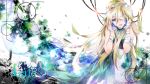  bandage bandages blonde_hair blue_dress blue_eyes dress eyepatch hands_on_headphones headphones lily_(vocaloid) long_hair open_mouth singing solo tyouya very_long_hair vocaloid 