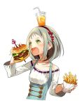  bow drink eating food food_on_head french_fries hair_bow hairband hamburger kyuusugi_toku original solo 