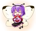  :d ^_^ antennae blush_stickers bow butterfly_wings capelet chibi closed_eyes eyes_closed hairband ichimi nagae_iku open_mouth purple_hair shirt short_hair skirt smile solo touhou wings 