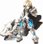  1boy aqua_eyes armor blonde_hair chung duplicate elsword fist full_armor gauntlets greaves huge_weapon male official_art ress serious solo weapon white_background 