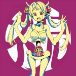  1girl bare_shoulders daruma_doll fangs horns long_hair looking_at_viewer open_mouth pochi_(pochi-goya) pointy_ears skeleton tagme twintails 