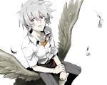  drawr feathers from_above male nagisa_kaworu neon_genesis_evangelion red_eyes silver_hair sitting solo togetsuhou wings 