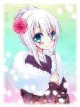  anceril_sacred blush copyright_request flower hair_flower hair_ornament japanese_clothes looking_at_viewer meiya_neon original smile solo 