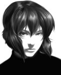  emotionless expressionless ghost_in_the_shell kusanagi_motoko monochrome ochanoko_(get9-sac) portrait realistic short_hair turtleneck 