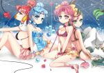  amazons_quartet bindi bishoujo_senshi_sailor_moon blue_background blue_eyes blue_hair breasts cerecere ceru earrings flower frills green_eyes green_hair hair_bun hair_rings jewelry junjun kneeling leotard multi-tied_hair multiple_girls pallapalla pants pink_eyes pink_hair pink_rose red_eyes red_hair redhead rose shoes short_hair sideboob sitting smile sparkle vesves 