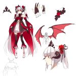  bare_shoulders bat_wings black_legwear boots bridal_gauntlets character_sheet colored_eyelashes detached_sleeves dress flower hair_flower hair_ornament hair_ribbon horns large_wings long_hair payot pixiv_fantasia pixiv_fantasia_5 red_eyes red_rose rella ribbon rose solo strapless_dress thigh-highs thighhighs tiara twintails vampire very_long_hair white_hair wings zettai_ryouiki 