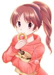  doughnut eating food hair_ornament hoodie idolmaster idolmaster_cinderella_girls inusaki ponytail shiina_noriko solo 