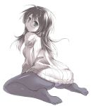  ass black_legwear blush from_behind glasses looking_back monochrome no_pants no_shoes open_mouth original panties panties_under_pantyhose pantyhose simple_background sitting solo sweater tokita_monta turtleneck underwear wariza white_background 