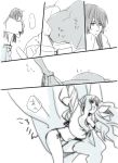  1girl blanket chane_(nap_cat) comic long_hair macross macross_frontier monochrome panties saotome_alto sheryl_nome towel translation_request underwear 