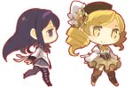  akemi_homura black_hair blonde_hair chibi drill_hair hair_ornament hairband hat long_hair magical_girl mahou_shoujo_madoka_magica mota multiple_girls pantyhose purple_eyes revision smile thigh-highs thighhighs tomoe_mami twin_drills violet_eyes yellow_eyes 