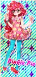  blush character_name human my_little_pony my_little_pony_friendship_is_magic pantyhose personification pink_hair pinkie_pie short_dress solo striped striped_background stttyv 