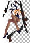  1girl ak-74 aks-74u aks-74ub animal_ears as_val assault_rifle bare_shoulders black_legwear blonde_hair blue_eyes blush bunny_ears bunny_girl bunnysuit detached_collar gun high_heels highres long_hair makarov_pb makarov_pm mizuki_ame original ots-02_kiparis pantyhose pp-19_bizon rifle shoes shoulder_stock solo stetchkin_aps submachine_gun suppressor trigger_discipline twintails weapon wrist_cuffs 