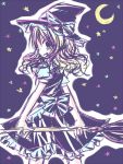  bad_id broom from_behind grin hat kirisame_marisa long_hair looking_at_viewer looking_back meiya_neon moon smile solo touhou witch witch_hat 
