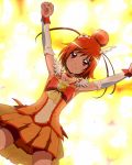  arms_up cure_sunny explosion fiery_background fire hino_akane magical_girl orange_(color) orange_hair precure red_eyes short_hair shorts_under_skirt skirt smile_precure! solo sskirt tj-type1 