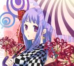  bow checkered flower gucchiann hair_bow hair_ornament original purple_hair solo traditional_clothes umbrella 