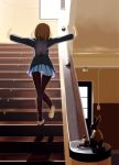  asakura_ryou_(artist) brown_hair bunny from_behind hirasawa_yui k-on! outstretched_arms pantyhose rabbit school_uniform short_hair solo spread_arms stairs turtle uwabaki 