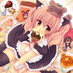  3boys animal_ears black_legwear candy eating inu_x_boku_ss maid maid_headdress miyata_(miyatami07) multiple_boys natsume_zange pink_eyes pink_hair roromiya_karuta shoukiin_kagerou sitting tanuki thigh-highs thighhighs watanuki_banri 