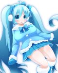  aqua_eyes aqua_hair blush boots bow breasts earmuffs hatsune_miku knee_boots large_breasts long_hair mittens open_mouth raiden_(artist) simple_background skirt solo twintails very_long_hair vocaloid white_background yuki_miku 