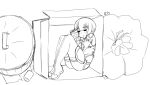  assassin_of_black bandage bandages boots box cardboard_box closed_eyes eyes_closed fate/apocrypha fate_(series) garbage garbage_can greyscale highres in_box in_container jack_the_ripper_(fate/apocrypha) kekekeke lineart monochrome original short_hair sketch solo thigh-highs thigh_boots thighhighs trash_can 