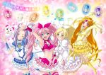  arms_up blonde_hair blue_eyes boots bubble_skirt choker cure_beat cure_melody cure_muse cure_muse_(yellow) cure_rhythm eunos fairy_tone frills green_eyes hair_ornament heart highres houjou_hibiki hummy_(suite_precure) jewelry jumping kurokawa_ellen long_hair magical_girl midriff minamino_kanade multiple_girls pink_hair precure purple_hair rainbow_order rainbow_text shirabe_ako side_ponytail siren_(suite_precure) suite_precure thigh-highs thigh_boots thighhighs title_drop twintails wink yellow_eyes 