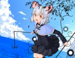  alternate_costume animal_ears crystal dowsing_rods mouse nazrin red_eyes sea silver_hair smile tagme_(artist) tail touhou water 
