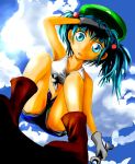  front-tie_top gloves hat highres kawashiro_nitori midriff okapachi shoes short_twintails solo tied_shirt touhou twintails wrench 