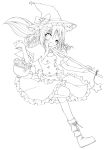  basket blush broom hat kirisame_marisa lineart meiya_neon monochrome open_mouth solo star touhou wink witch witch_hat 