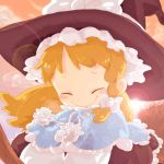  capelet closed_eyes eyes_closed face happy hat highres kirisame_marisa smile solo suiyou_taruta touhou witch witch_hat 