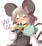  ^_^ aki_(akikaze_asparagus) animal_ears blush breasts capelet chocolate closed_eyes dress eating eyes_closed grey_hair mouse_ears mouse_tail nazrin short_hair solo tail touhou 