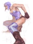  1girl angry arisue_kanako ass boots breasts fighting_stance fingerless_gloves ghost_in_the_shell gloves kusanagi_motoko legs profile purple_hair short_hair solo 