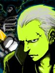  1boy black_eyes blonde_hair dual_persona green jacket monochrome persona persona_4 piercing scar short_hair skeleton solo tatsumi_kanji yellow yosim 