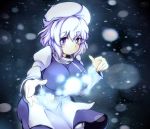  apron blush breasts ginji74 hat highres large_breasts lavender_hair letty_whiterock purple_eyes scarf short_hair skirt snow snowing solo touhou violet_eyes 