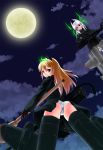  animal_ears from_below full_moon glasses green_eyes gun heidimarie_w_schnaufer heinrike_prinzessin_zu_sayn-wittgenstein highres hirschgeweih_antennas long_hair looking_back machine_gun military military_uniform mizuki_ame moon multiple_girls night panties panzerfaust red_eyes strike_witches striker_unit tail underwear uniform weapon 