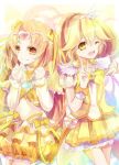  blonde_hair bow brown_eyes bubble_skirt choker circlet color_connection cure_muse cure_muse_(yellow) cure_peace dress female frills hair_ribbon heart kise_yayoi long_hair magical_girl multiple_girls orange_hair precure pretty_cure ribbon shain_roki shirabe_ako skirt smile smile_precure! suite_precure v wink yellow yellow_dress yellow_eyes 