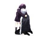  1girl child dress duplicate fate/zero fate_(series) hoodie hug kneeling matou_kariya matou_sakura purple_hair scr.e uncle_and_niece white_hair young 