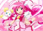  blue_eyes bow candy_(smile_precure!) choker creature cure_happy dress heart heart_background hoshizora_miyuki long_hair magical_girl pink pink_background pink_dress pink_eyes pink_hair pk_(miyasanti) precure ribbon skirt smile smile_precure! sparkle twintails 