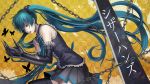  animal aqua_eyes aqua_hair butterfly chain chains claws doriemon earrings elbow_gloves frills gloves hatsune_miku jewelry long_hair necktie scissorhands_(vocaloid) skirt solo thighhighs translated twintails very_long_hair vocaloid 