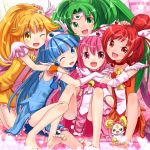  :d aoki_reika barefoot bike_shorts blonde_hair blue_eyes blue_hair buntan candy_(smile_precure!) cure_beauty cure_happy cure_march cure_peace cure_sunny feet green_eyes green_hair hino_akane hoshizora_miyuki hug kise_yayoi long_hair magical_girl midorikawa_nao multiple_girls open_mouth pink_eyes pink_hair precure red_eyes red_hair redhead short_hair shorts_under_skirt skirt smile smile_precure! tiara wink yellow_eyes 