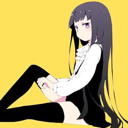  7melon black_hair black_legwear dress inu_x_boku_ss long_hair purple_eyes shirakiin_ririchiyo sitting solo thigh-highs thighhighs very_long_hair violet_eyes 