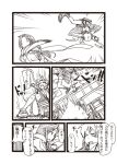 comic fighting goshiki_agiri kill_me_baby monochrome multiple_girls petsematary scarf school_uniform shuriken sonya_(kill_me_baby) throwing translated translation_request twintails 