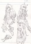  armpits chibi expressions ia_(vocaloid) long_hair monochrome off_shoulder sketch skirt thi76ki thigh-highs thighhighs traditional_media very_long_hair vocaloid 