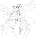  ankle_wings frills goddess_madoka highres kaname_madoka lineart magical_girl mahou_shoujo_madoka_magica monochrome pas_(paxiti) short_twintails sketch smile solo thigh-highs thighhighs twintails ultimate_madoka wings work_in_progress 