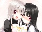  black_hair bowtie character_request copyright_request gift multiple_girls red_eyes ribbon silve silver_hair valentine wink 