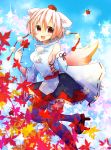  animal_ears bare_shoulders breasts detached_sleeves hat inubashiri_momiji leaf maple_leaf no_bra red_eyes short_hair sideboob silver_hair solo tail thigh-highs thighhighs tokin_hat touhou wolf_ears wolf_tail 