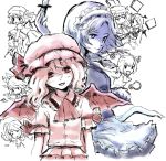  apron ascot bad_id bat_wings blue_eyes blush_stickers book bow cirno closed_eyes daiyousei dress eyes_closed flandre_scarlet flying_sweatdrops hair_ribbon hat hat_bow head_tilt head_wings hong_meiling izayoi_sakuya knife koakuma long_hair looking_at_viewer looking_away maid_headdress monochrome multiple_girls noko_(iamsimply2000) open_mouth patchouli_knowledge piggyback red_eyes remilia_scarlet ribbon rumia short_hair side_ponytail spot_color the_embodiment_of_scarlet_devil touhou twintails wings youkai 