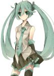  1girl detached_sleeves green_eyes green_hair hakui hatsune_miku long_hair necktie skirt solo thighhighs twintails very_long_hair vocaloid white_background 