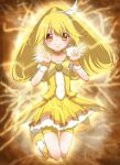  b-cat bike_shorts blonde_hair brown_eyes cure_peace double_v dress earrings jewelry kise_yayoi long_hair magical_girl precure ribbon shorts_under_skirt skirt smile_precure! solo v yellow_dress 